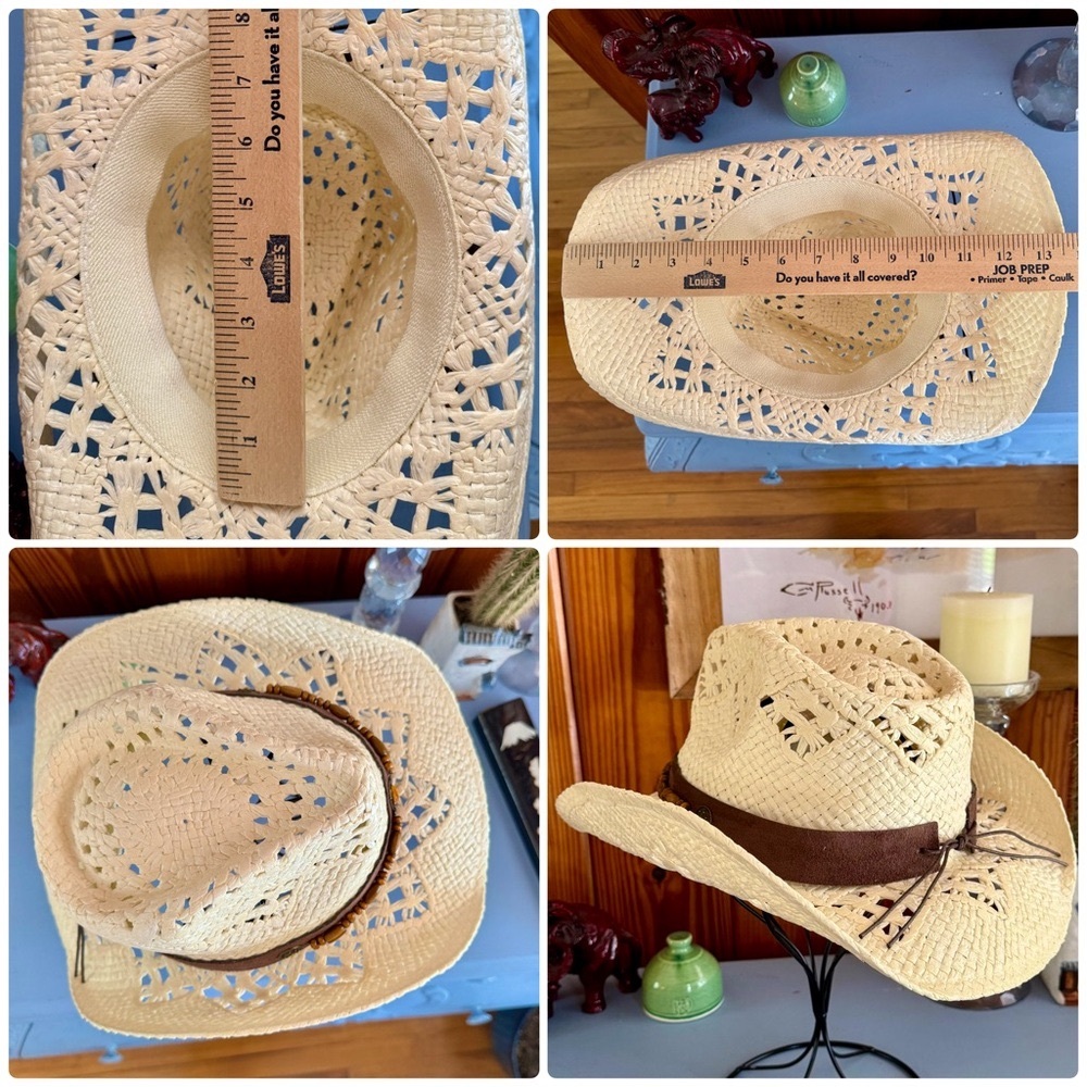 Women’s Straw Cowboy Hat Amber and Wooden Bead Western Drifter - Picture 5 of 7
